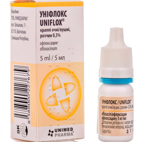 Купить Унифлокс глазные и ушные капли 0.3% флакон 5мл в Москве в Москве