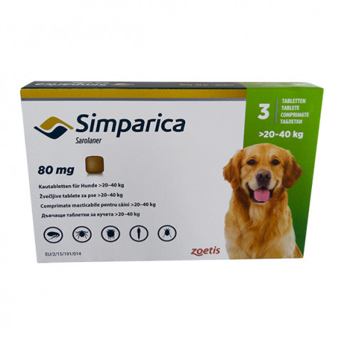 Купить Симпарика для собак 80мг 20-40кг ГЕРМАНИЯ! табл. для перорал. пр. N3 в Москве в Москве