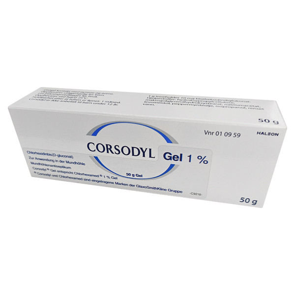 Фото препарата Корсодил (Corsodyl) зубной гель 1% 50г