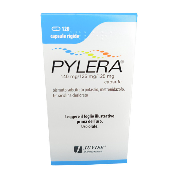 Фото препарата Пилера (Pylera) 140мг/125мг/125мг №120 (120 капс/уп)